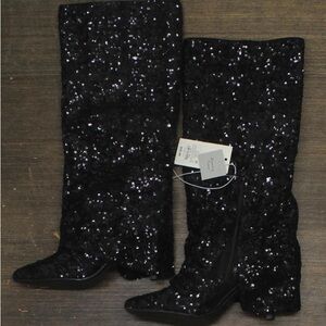 a new day Black Sequin Knee-High Boots